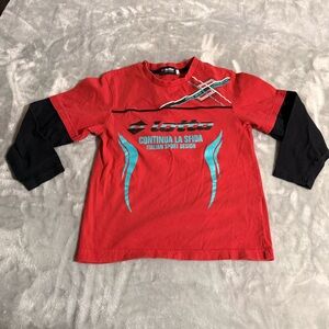 Vintage Y2K Lotto Graphic Long Sleeve Shirt Red Black Italian Youth Size 140